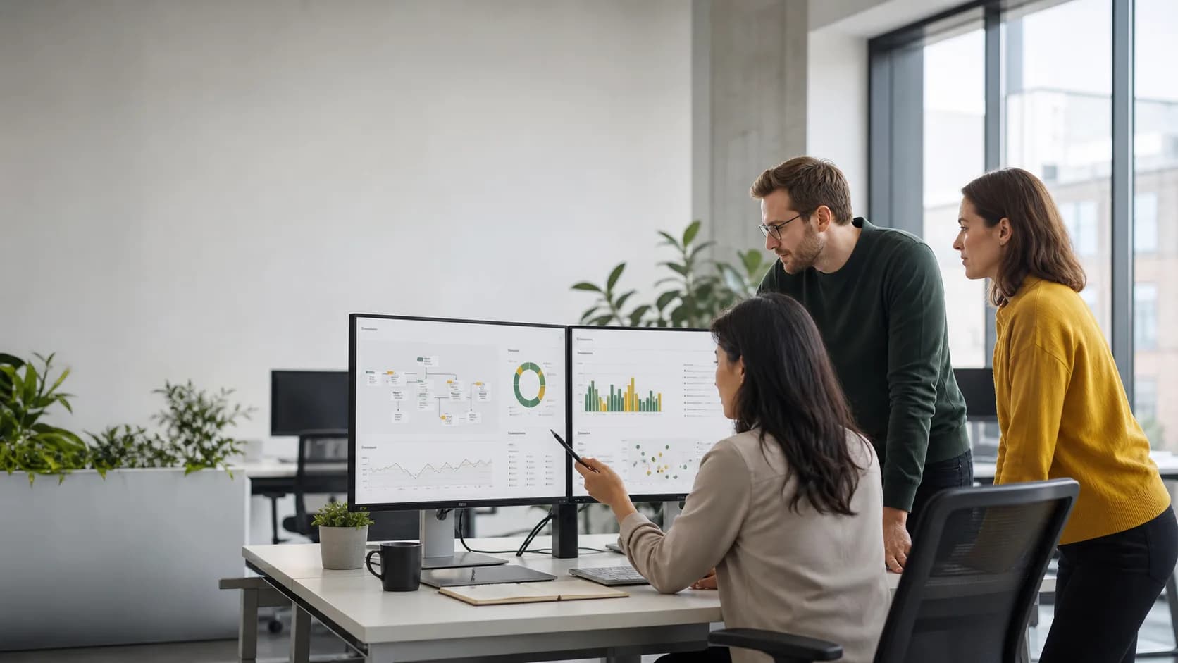Implementation team reviewing workflow analytics